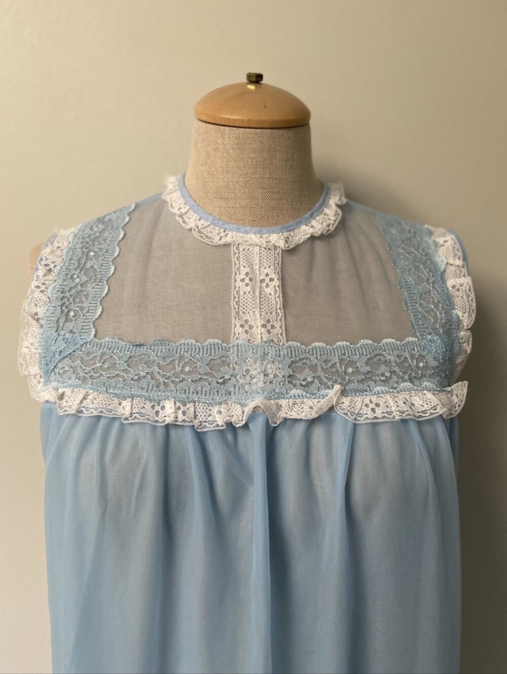 🩵VTG 60s Periwinkle Blue Sheer Long Nightgown Sleepwear Bombshell Pinup Style - Picture 3 of 9